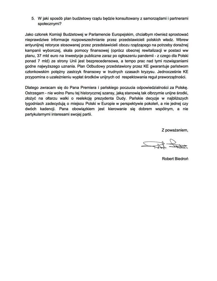 Jako członek komisji budżetowej Parlamentu Europejskiego zrobię wszystko, by to rząd zapłacił za swoje działania, a nie Polki i Polacy