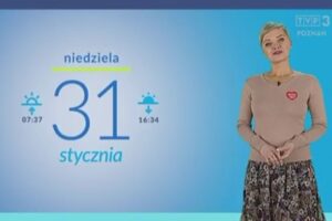 Patrycja Kasperczak wystąpiła przed kamerą TVP z przyklejonym do ubrania czerwonym serduszkiem WOŚP